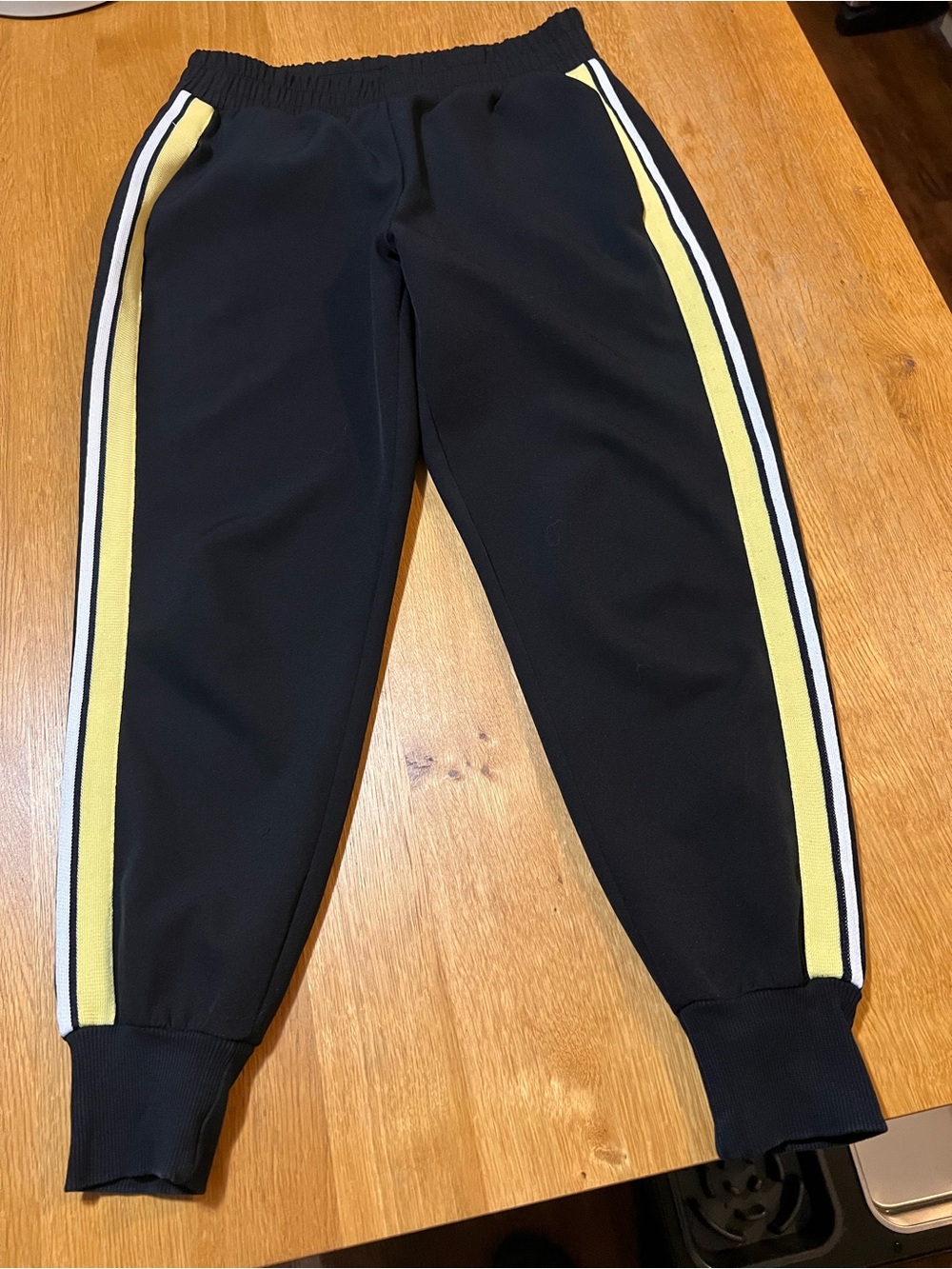 Zara Black Joggers with Yellow and White Side Stripes